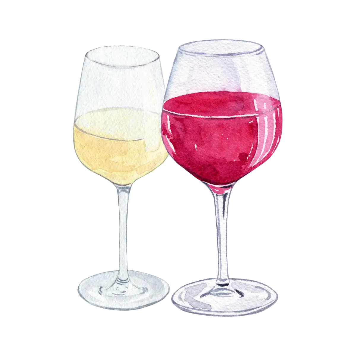 watercolor image of a white and red wine glasses