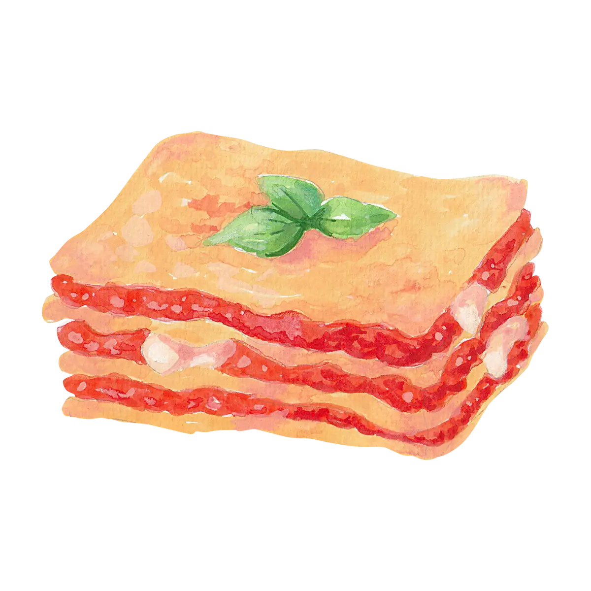a watercolor image of a lasagna