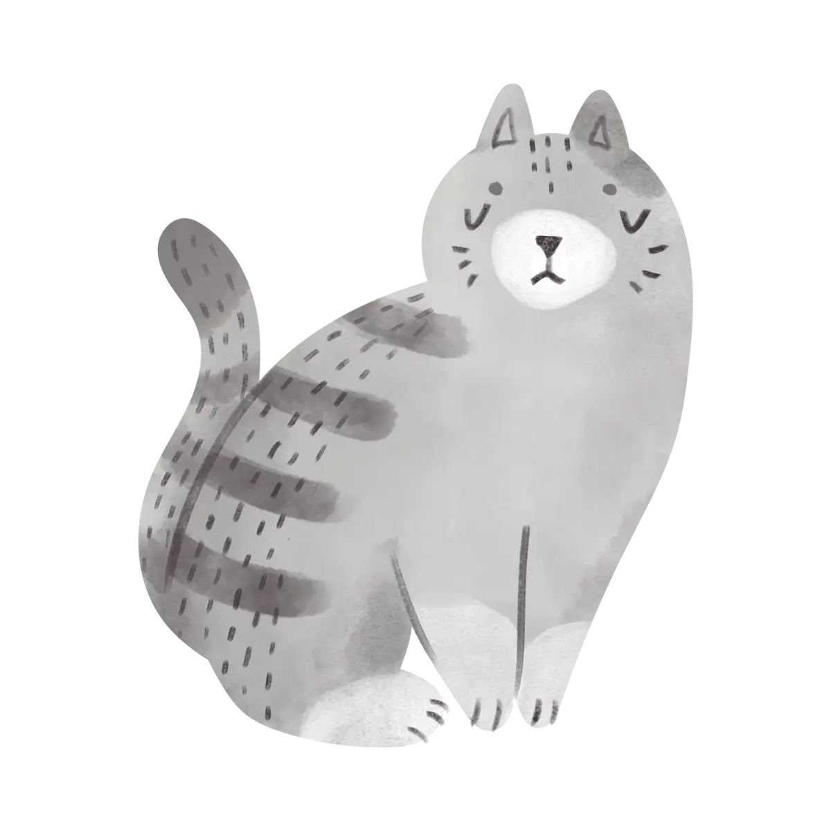 a watercolor image of a grey cat