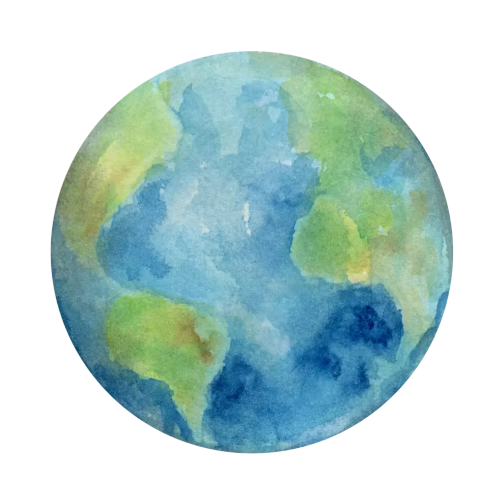 3 adjectives of shape - a water color image of plnet Earth