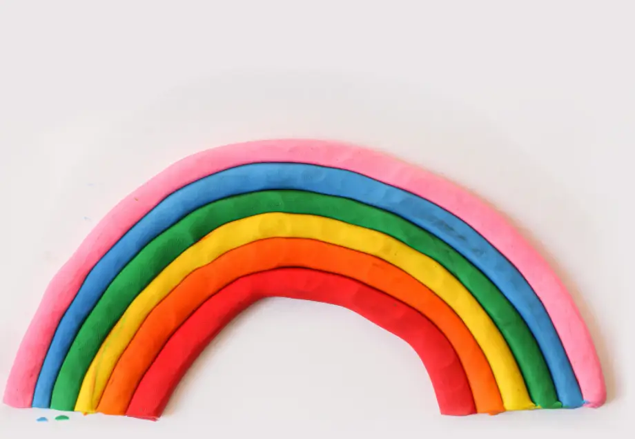 a playdough rainbow, rainobow is spelled with ai