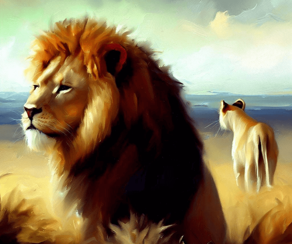 a lion and a lioness - oil on canvas AI generated